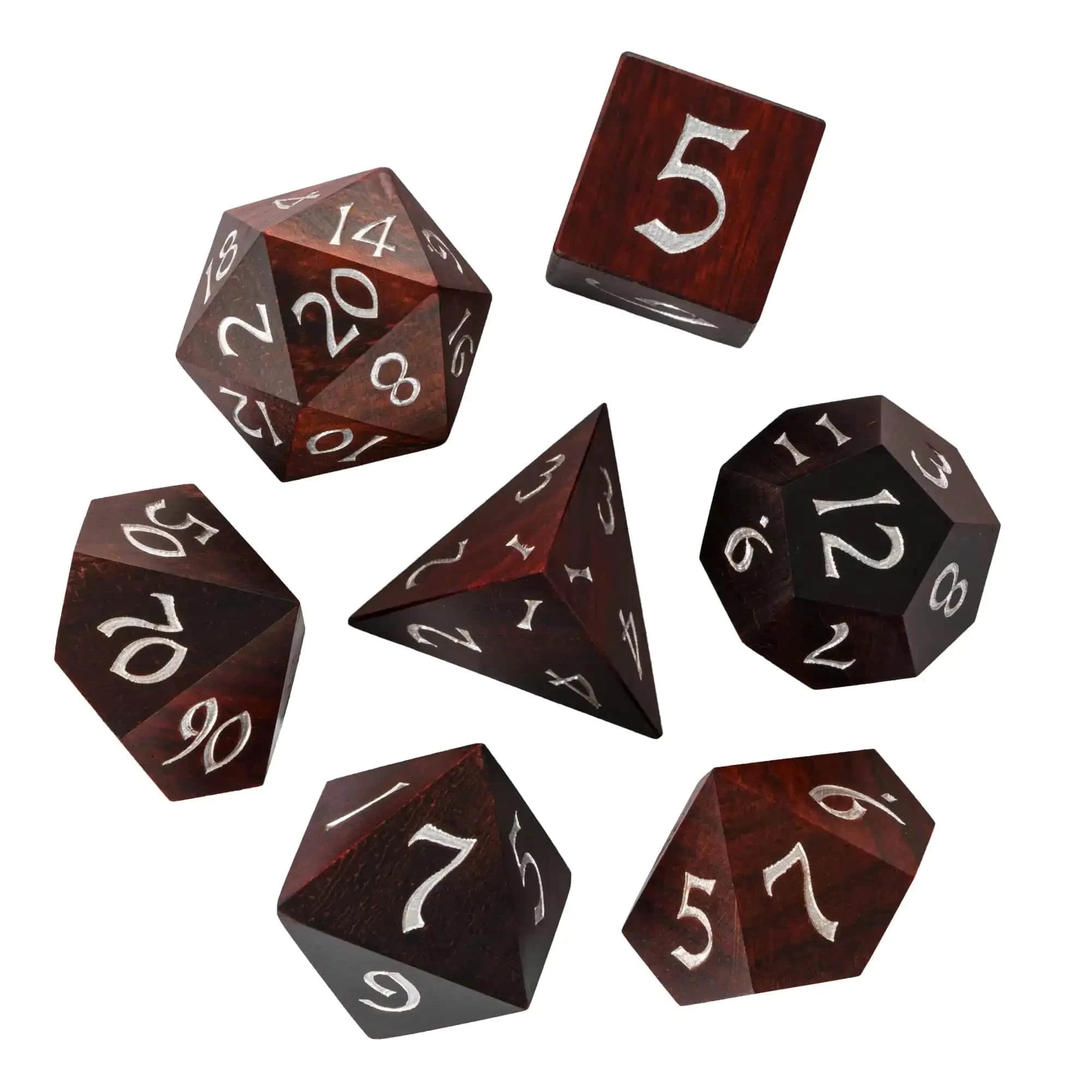 Cusdie DND Wooden Dice Set Unique Stripe D&D Dice 7Pcs D4 D6 D8 D10 D% D12 D20 Polyhedral Games Dice Set for Table Games TRPG - The Adventurer's Chest