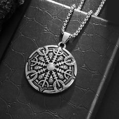 Mystical Compass Amulet Necklace - Stainless Steel Shield Pendant for Adventurers and Seekers - The Adventurer's Chest