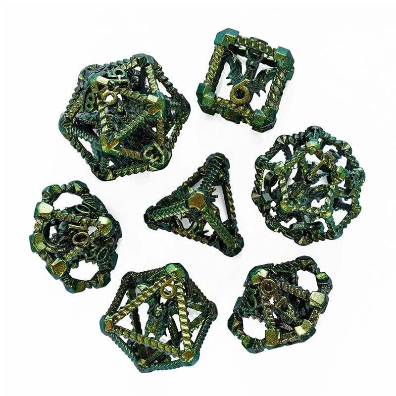 3D Hollow Metal Dices DND Flying Dragon Polyhedral Dice Set 7Pcs D4 D6 D8 D10 D% D12 D20 for Role Playing Game Board Games - The Adventurer's Chest