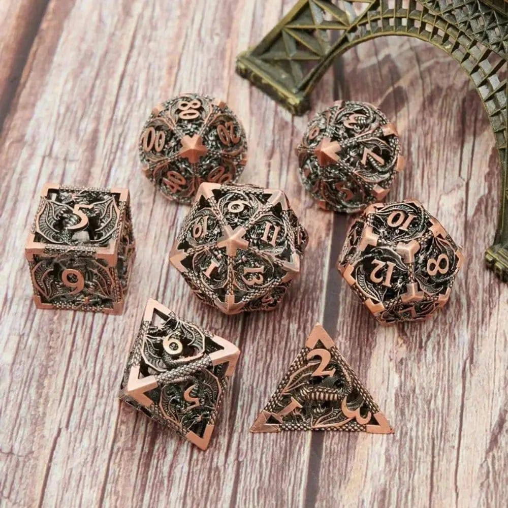 7pcs Hollow Metal Dice Set for DND Octopus Polyhedron Dice for RPG Board Game Pathfinder Metal Dice D4 D6 D8 D0 D% D12 D20 Dice - The Adventurer's Chest