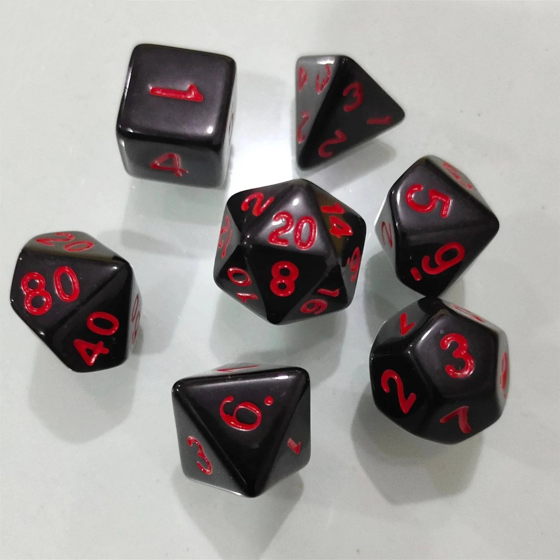 7 Pcs Lot Black Red Dices Set Double Colors Polyhedral Numbers Dice Kit of D4 D6 D8 D10 D% D12 D20 for DND TRPG RPG Board Games - The Adventurer's Chest