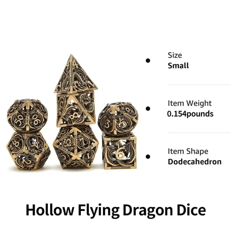 7pcs Hollow Metal Dice Set for DND Octopus Polyhedron Dice for RPG Board Game Pathfinder Metal Dice D4 D6 D8 D0 D% D12 D20 Dice - The Adventurer's Chest