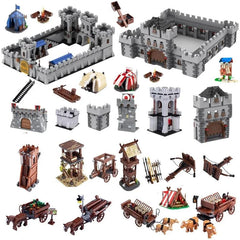 Medieval Castle Siege Building Set with Guard Tower, Carriage, and Stable - Bricks Toy for Boys Ages 14+