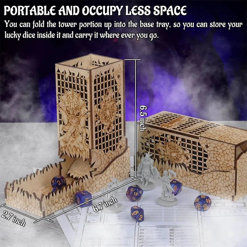 Cthulhu Themed Portable Dice Tower with Tray - Laser Engraved Wooden Design for D&D Gaming