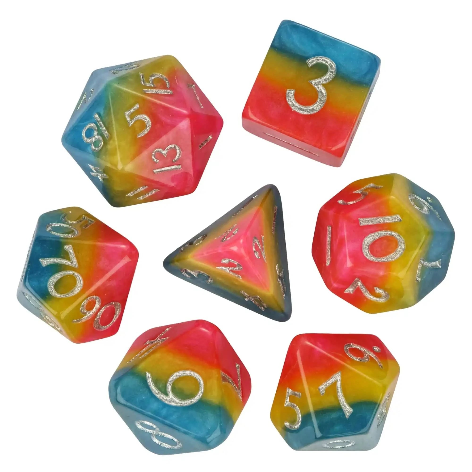 Cusdie New Big Font DnD Dice Set 7Pcs Cut Angle Glitter D&D Dice Resin D4-D20 Polyhedral Dice for Role Playing Game Board Games - The Adventurer's Chest