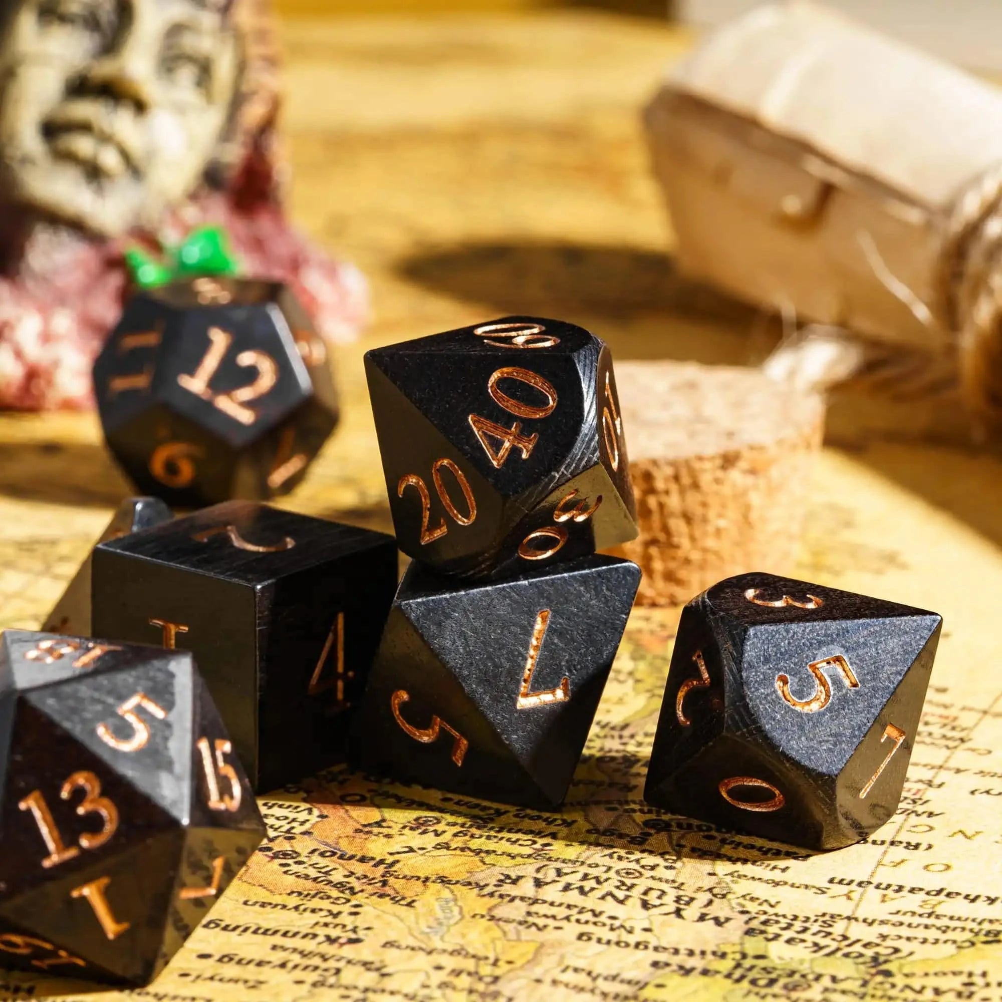 D&D Wooden Dice Set 7PCs D4-D20 Polyhedral Games Dice for Dungeons and Dragons Role Playing Game TRPG Table Accessories Gifts - The Adventurer's Chest