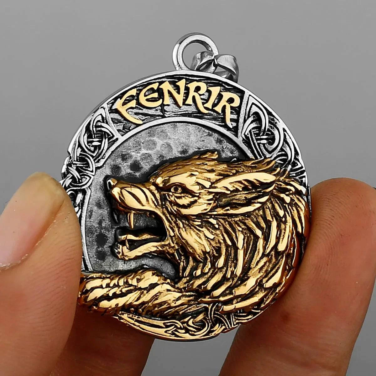 Fenrir's Embrace: Enchanted Rune Amulet Pendant in 316L Stainless Steel - D&D Inspired Men's Jewelry for Adventurers - The Adventurer's Chest