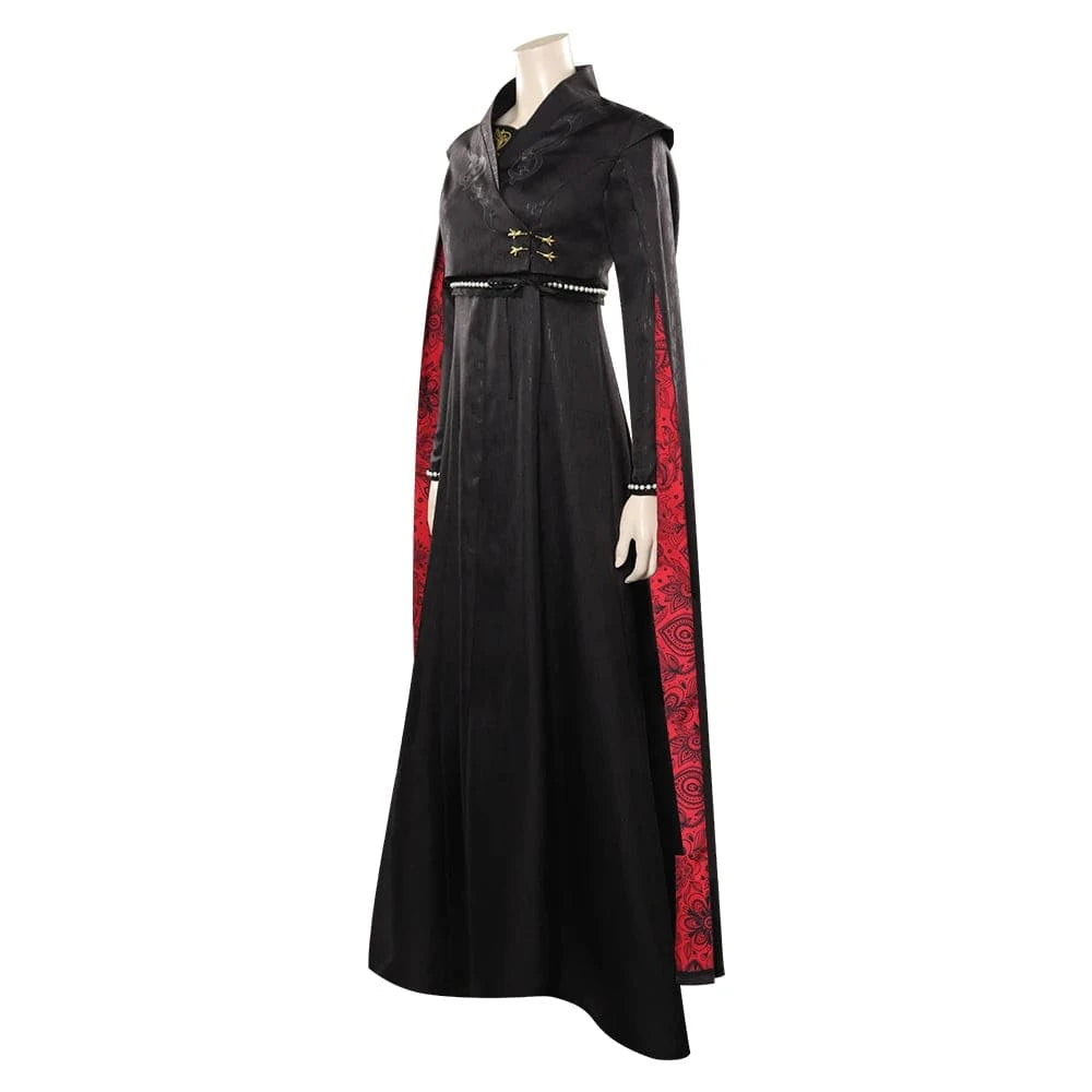 Rhaenyra Targaryen Fantasy Cosplay Costume for Women - Black PU Dress and Cloak for Roleplay and Parties