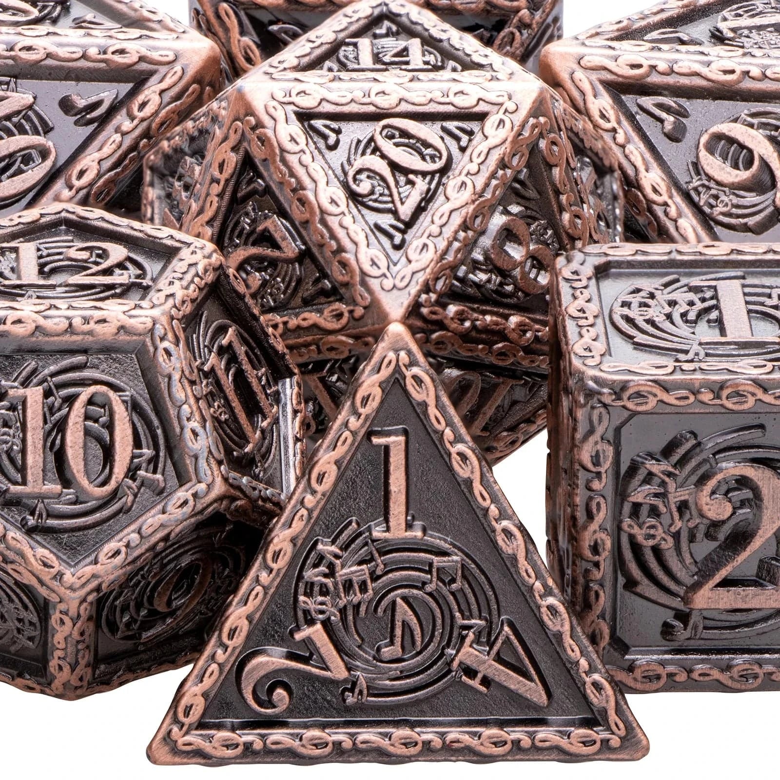 7PCS Metal Polyhedral Music DND D20 Dice Set Role Playing D&D Dice Set for Dungeon and Dragon RPG D20 D12 D10 D8 D6 D4 - The Adventurer's Chest