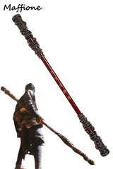 35CM Black Mythical Wukong Cosplay Staff - Metal Craft Model with Hollow Gold Hoops for Halloween Props & Gifts