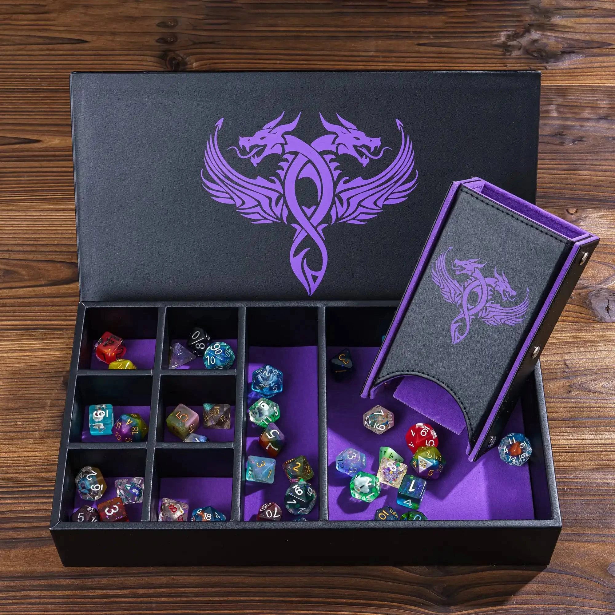 Premium 3-in-1 Dragon Dice Holder: Leather Dice Case, Rolling Tray, and Tower for D&D & RPG Enthusiasts