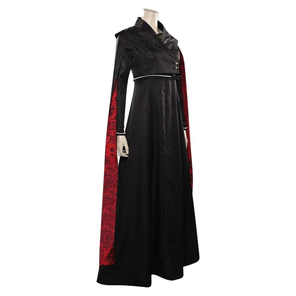 Rhaenyra Targaryen Fantasy Cosplay Costume for Women - Black PU Dress and Cloak for Roleplay and Parties