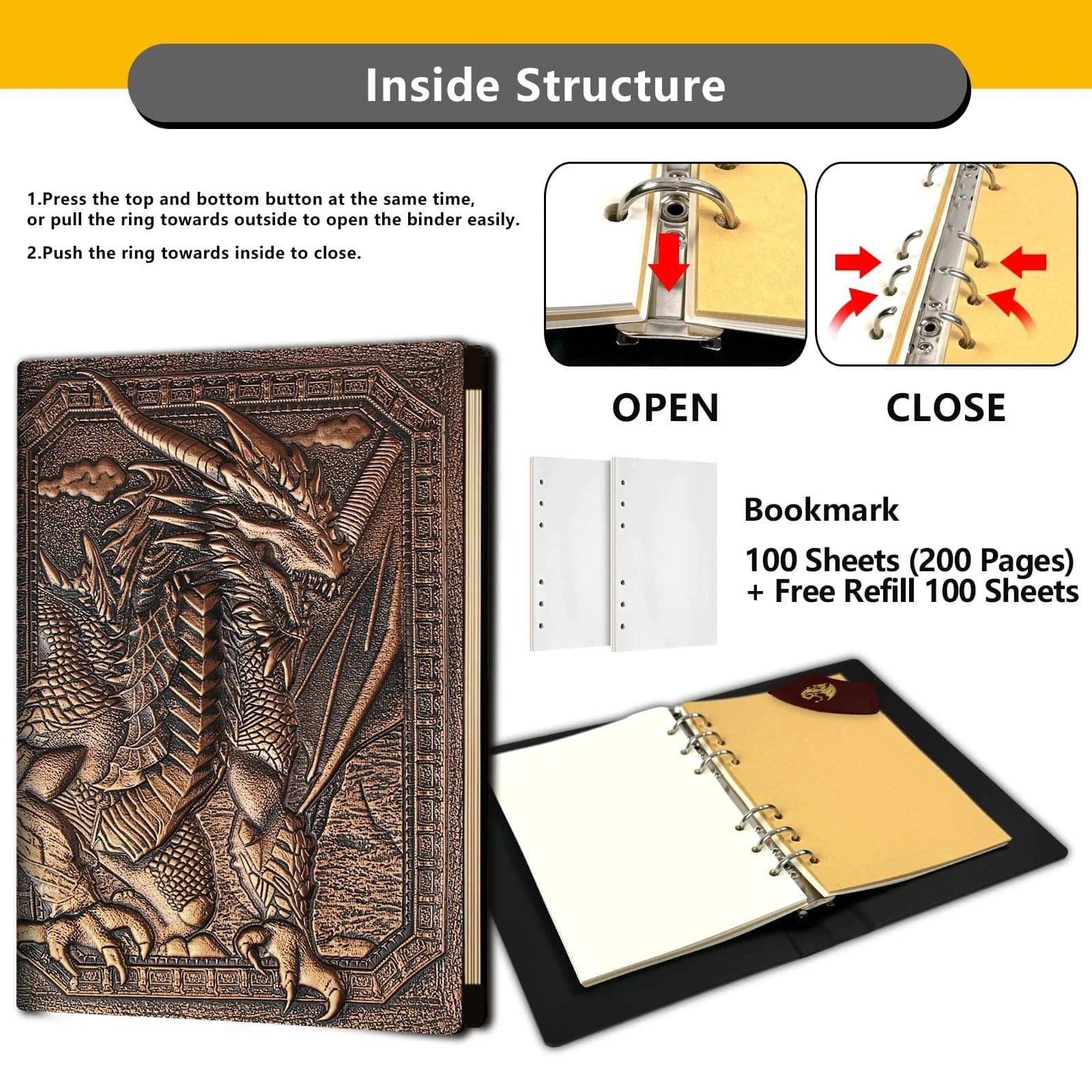 Dungeons & Dragons 3D Embossed Leather Journal - 400 Page Refillable Notebook for RPG Adventures and Dice Accessories - The Adventurer's Chest