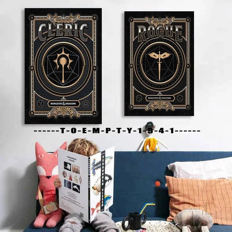 Dungeons and Dragons Class Symbols Canvas Art Print for Gaming Room Decor