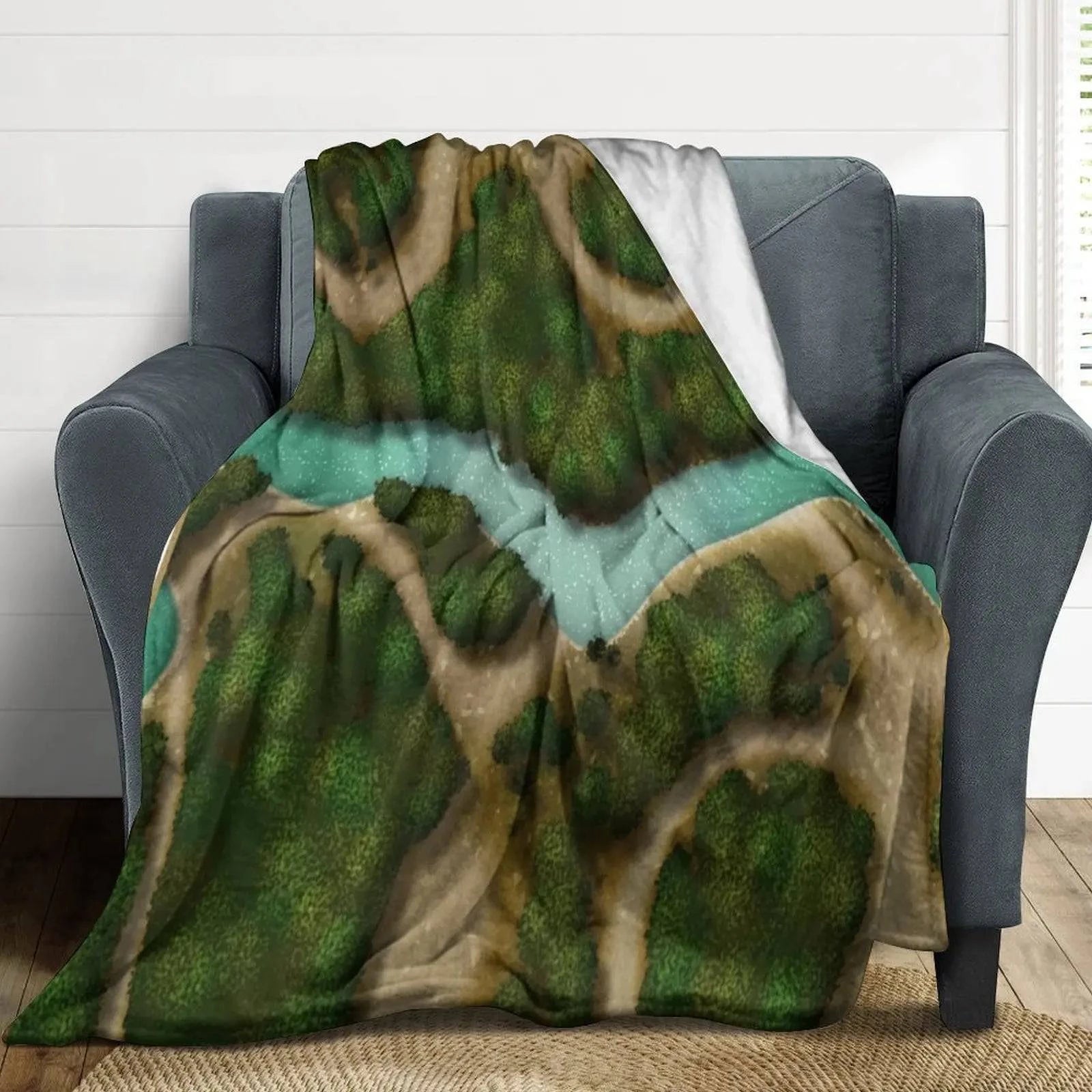 Cozy Forest Trails and Stream Battle Map Throw Blanket - Cute Plaid Design for RPG Enthusiasts - The Adventurer's Chest