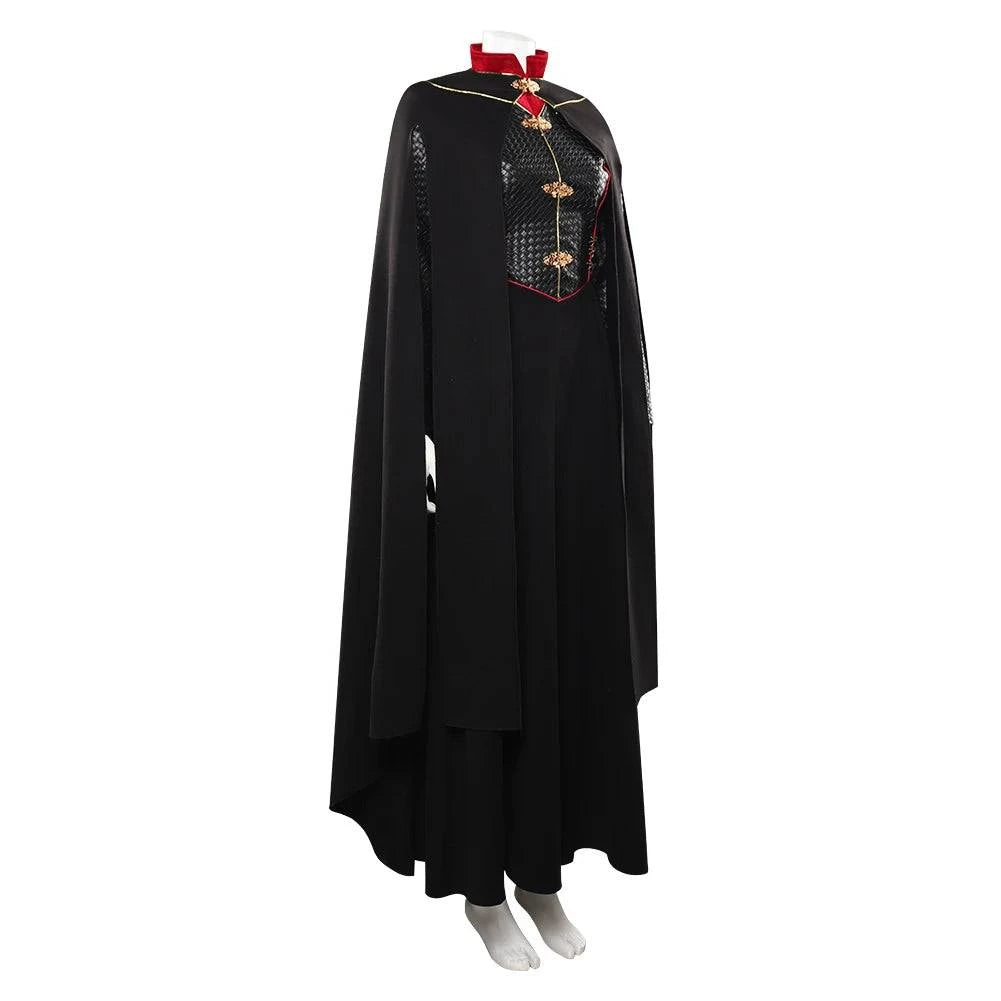 Rhaenyra Targaryen Fantasy Cosplay Costume for Women - Black PU Dress and Cloak for Roleplay and Parties