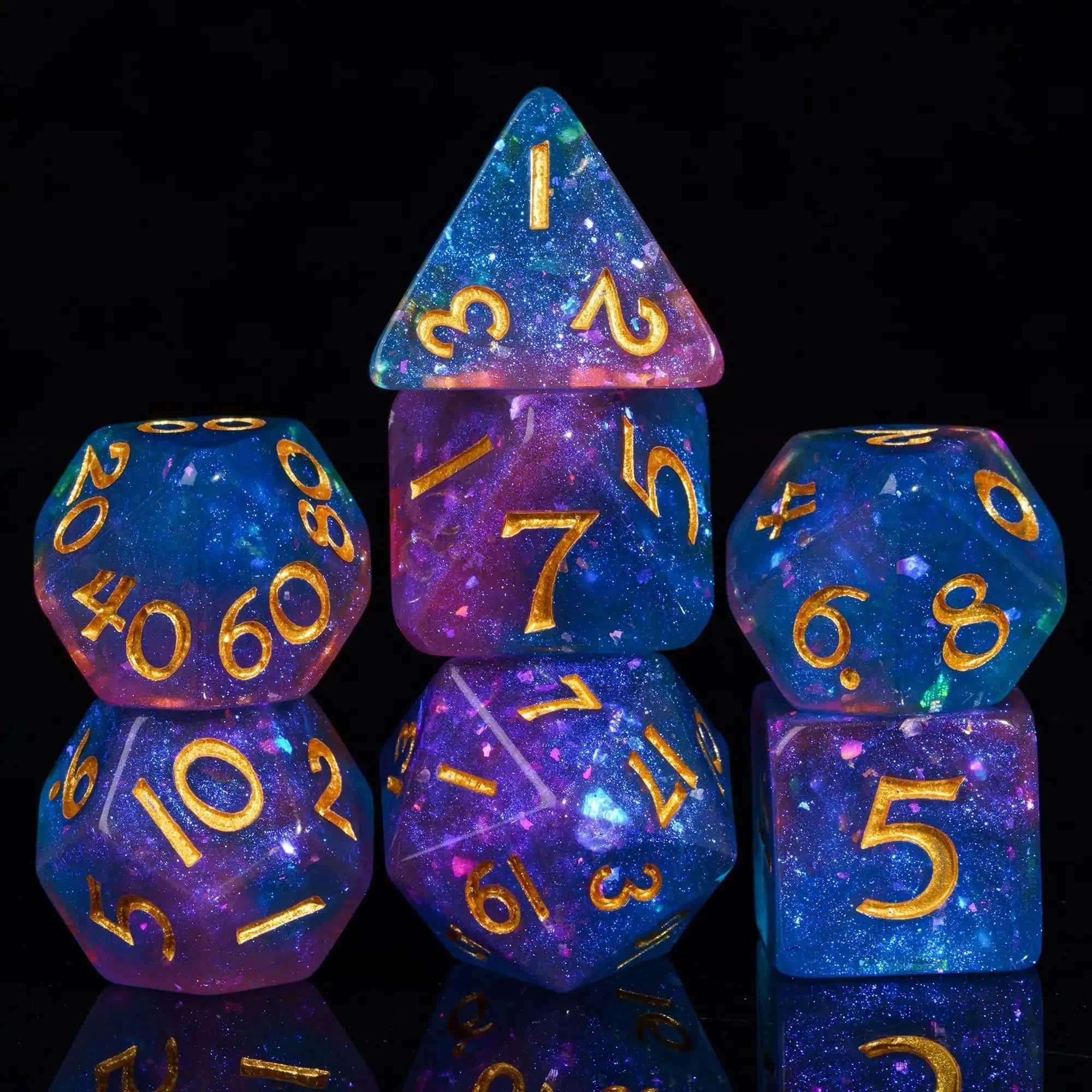 Cusdie New Big Font DnD Dice Set 7Pcs Cut Angle Glitter D&D Dice Resin D4-D20 Polyhedral Dice for Role Playing Game Board Games - The Adventurer's Chest