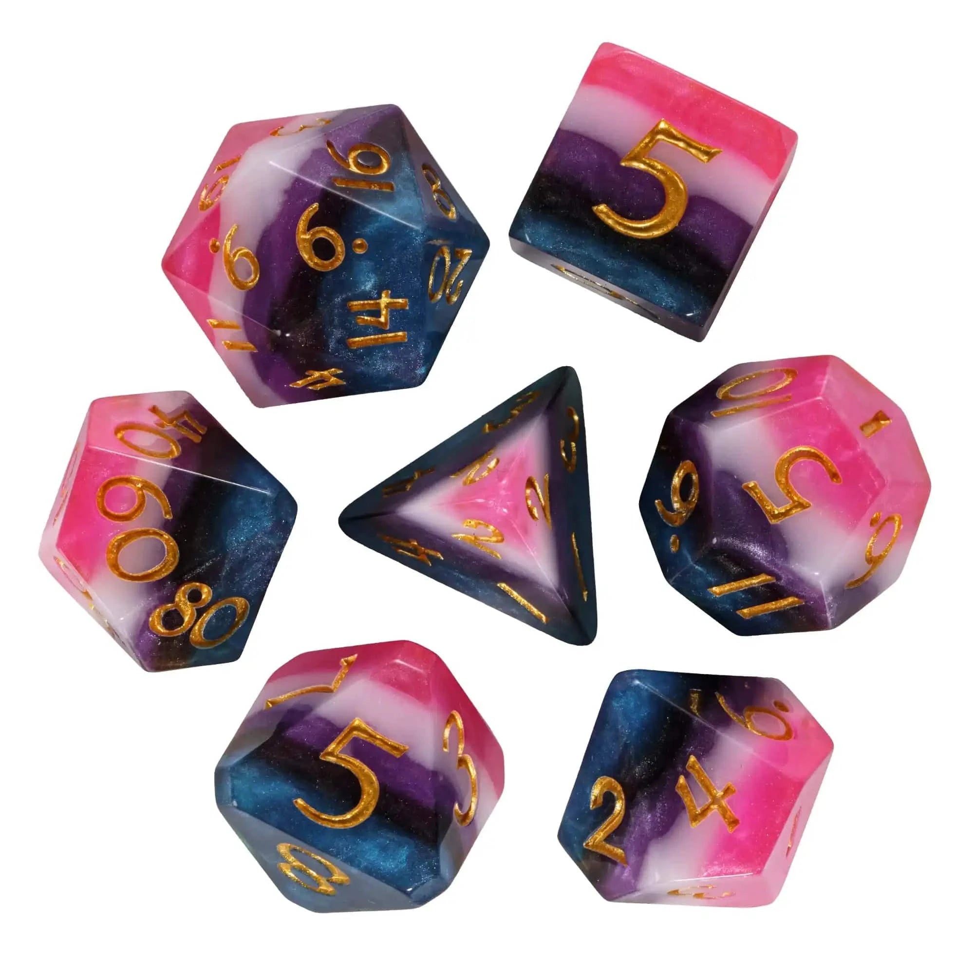 Cusdie New Big Font DnD Dice Set 7Pcs Cut Angle Glitter D&D Dice Resin D4-D20 Polyhedral Dice for Role Playing Game Board Games - The Adventurer's Chest