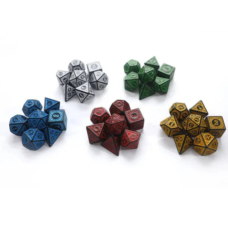 7Pcs/Set Polyhedral Antique Carved Pattern Dice D4 D6 D8 D10 D% D12 D20 DND RPG Digital Table Game - The Adventurer's Chest