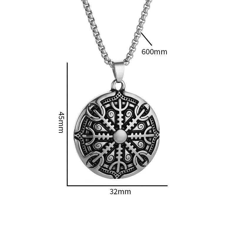 Mystical Compass Amulet Necklace - Stainless Steel Shield Pendant for Adventurers and Seekers - The Adventurer's Chest