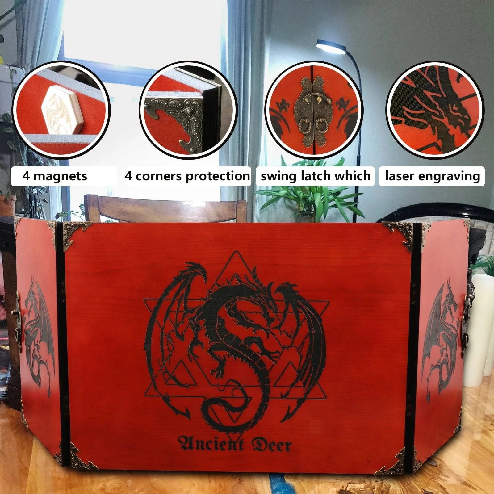 Handcrafted Wooden DM Screen with Dragon Engraving - Perfect D&D Gift for Dungeon Masters and RPG Gamers - The Adventurer's Chest