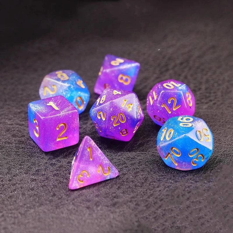 7Pcs/Set Pink and Blue Starry Sky Dice D&D COC Polyhedral Dice for Table Game DND RPG - The Adventurer's Chest